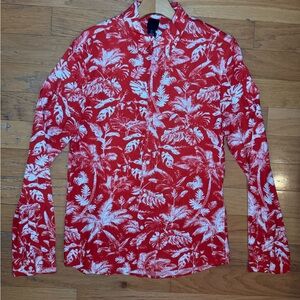H&M Red and White Casual Button Down Shirt - Size Small
